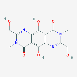 molecular formula C14H14N4O6 B142884 5,10-Dihydroxy-2,7-bis(hydroxymethyl)-3,8-dimethylpyrimido[4,5-g]quinazoline-4,9-dione CAS No. 143430-38-0