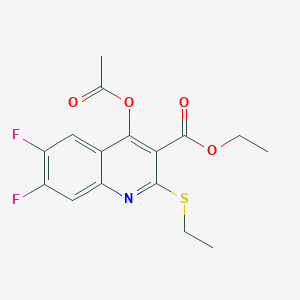 molecular formula C16H15F2NO4S B142888 Ethyl 4-acetoxy-2-(ethylthio)-6,7-difluoroquinoline-3-carboxylate CAS No. 154330-68-4