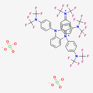 molecular formula C38H20Cl2F24N6O8 B14288904 N~1~-[2-(Bis{4-[bis(trifluoromethyl)amino]phenyl}amino)phenyl]-N~1~-{4-[bis(trifluoromethyl)amino]phenyl}-N~4~,N~4~-bis(trifluoromethyl)cyclohexa-2,5-diene-1,4-bis(iminium) diperchlorate CAS No. 137993-01-2