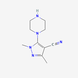 molecular formula C10H15N5 B1428996 1,3-二甲基-5-(哌嗪-1-基)-1H-吡唑-4-腈 CAS No. 1339479-03-6