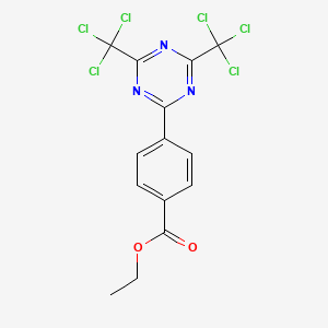 molecular formula C14H9Cl6N3O2 B14290126 Ethyl 4-[4,6-bis(trichloromethyl)-1,3,5-triazin-2-yl]benzoate CAS No. 125989-27-7