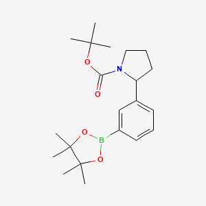 molecular formula C21H32BNO4 B1429078 Tert-butyl 2-(3-(4,4,5,5-tetramethyl-1,3,2-dioxaborolan-2-yl)phenyl)pyrrolidine-1-carboxylate CAS No. 1171897-02-1