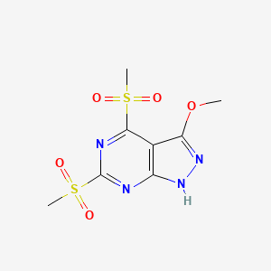 molecular formula C8H10N4O5S2 B1429173 3-methoxy-4,6-bis(methylsulfonyl)-1H-pyrazolo[3,4-d]pyrimidine CAS No. 1061346-75-5