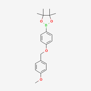 molecular formula C20H25BO4 B1429185 2-{4-[(4-Methoxyphenyl)methoxy]phenyl}-4,4,5,5-tetramethyl-1,3,2-dioxaborolane CAS No. 1059066-01-1
