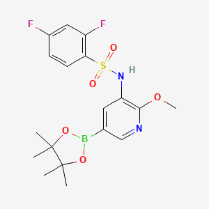 molecular formula C18H21BF2N2O5S B1429214 2,4-difluoro-N-(2-methoxy-5-(4,4,5,5-tetramethyl-1,3,2-dioxaborolan-2-yl)pyridin-3-yl)benzenesulfonamide CAS No. 1083326-73-1