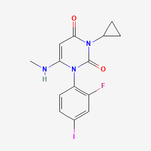 molecular formula C14H13FIN3O2 B1429263 3-cyclopropyl-1-(2-fluoro-4-iodophenyl)-6-(methylamino)pyrimidine-2,4(1H,3H)-dione CAS No. 871700-22-0