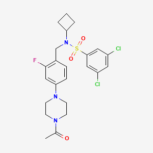 molecular formula C23H26Cl2FN3O3S B1429475 N-[4-(4-Acetylpiperazin-1-yl)-2-fluorobenzyl]-3,5-dichloro-N-cyclobutyl-benzenesulfonamide CAS No. 1445901-81-4