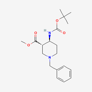 molecular formula C19H28N2O4 B1429515 trans-Methyl 1-benzyl-4-(boc-amino)piperidine-3-carboxylate CAS No. 1398504-06-7