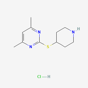 molecular formula C11H18ClN3S B1429522 4,6-二甲基-2-(哌啶-4-基硫代)嘧啶盐酸盐 CAS No. 1177346-28-9