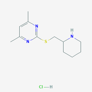molecular formula C12H20ClN3S B1429540 4,6-Dimethyl-2-((piperidin-2-ylmethyl)thio)pyrimidine hydrochloride CAS No. 1420976-00-6