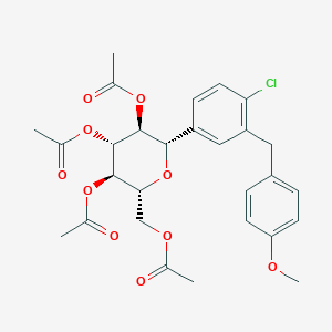 molecular formula C28H31ClO10 B1429579 (2R,3R,4R,5S,6S)-2-(Acetoxymethyl)-6-(4-chloro-3-(4-methoxybenzyl)phenyl)tetrahydro-2H-pyran-3,4,5-triyl triacetate CAS No. 872980-38-6