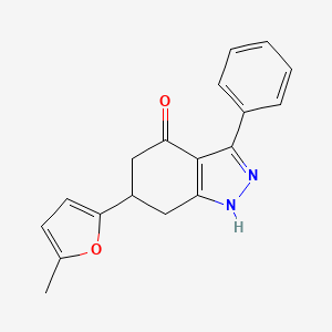 molecular formula C18H16N2O2 B1429617 6-(5-methyl-2-furyl)-3-phenyl-1,5,6,7-tetrahydro-4H-indazol-4-one CAS No. 1428139-41-6