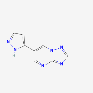 molecular formula C10H10N6 B1429627 2,7-二甲基-6-(1H-吡唑-3-基)[1,2,4]三唑并[1,5-a]嘧啶 CAS No. 1428139-39-2