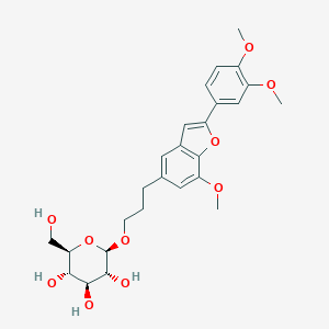 molecular formula C26H32O10 B142988 (2R,3R,4S,5S,6R)-2-[3-[2-(3,4-dimethoxyphenyl)-7-methoxy-1-benzofuran-5-yl]propoxy]-6-(hydroxymethyl)oxane-3,4,5-triol CAS No. 325791-19-3