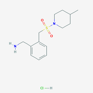 molecular formula C14H23ClN2O2S B1429981 (2-{[(4-Methylpiperidin-1-yl)sulfonyl]methyl}phenyl)methanamine hydrochloride CAS No. 1423031-28-0