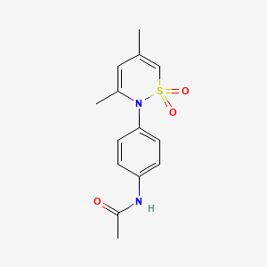 molecular formula C14H16N2O3S B14300040 N-[4-(3,5-Dimethyl-1,1-dioxo-1lambda~6~,2-thiazin-2(1H)-yl)phenyl]acetamide CAS No. 123453-24-7