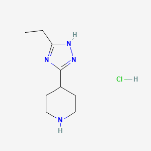 molecular formula C9H17ClN4 B1430056 4-(5-ethyl-1H-1,2,4-triazol-3-yl)piperidine hydrochloride CAS No. 1432680-84-6