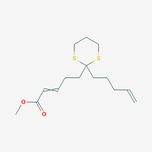 molecular formula C15H24O2S2 B14300871 Methyl 5-[2-(pent-4-EN-1-YL)-1,3-dithian-2-YL]pent-2-enoate CAS No. 113410-49-4