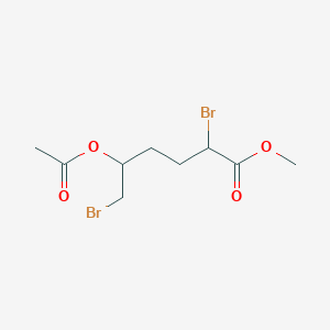 molecular formula C9H14Br2O4 B14302620 Methyl 5-(acetyloxy)-2,6-dibromohexanoate CAS No. 113616-57-2