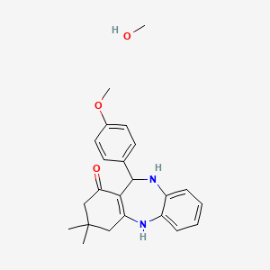 molecular formula C23H28N2O3 B1430296 10-(4-Methoxyphenyl)-14,14-dimethyl-2,9-diazatricyclo[9.4.0.0^{3,8}]pentadeca-1(11),3,5,7-tetraen-12-one; methanol CAS No. 1823182-27-9
