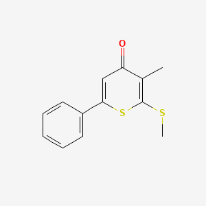 molecular formula C13H12OS2 B14303832 3-Methyl-2-(methylsulfanyl)-6-phenyl-4H-thiopyran-4-one CAS No. 113544-19-7