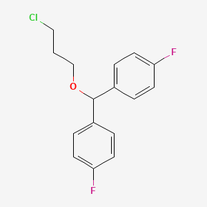 molecular formula C16H15ClF2O B14304546 Benzene, 1,1'-[(3-chloropropoxy)methylene]bis[4-fluoro- CAS No. 120737-98-6