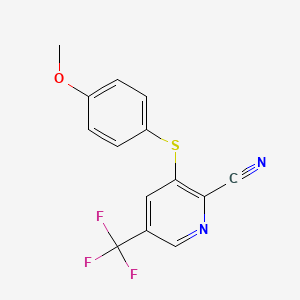 molecular formula C14H9F3N2OS B1430497 3-((4-Methoxyphenyl)thio)-5-(trifluoromethyl)picolinonitrile CAS No. 1449117-53-6