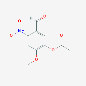 molecular formula C10H9NO6 B14306298 Benzaldehyde, 5-(acetyloxy)-4-methoxy-2-nitro- CAS No. 112919-66-1