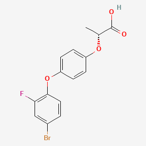 molecular formula C15H12BrFO4 B14306916 Propanoic acid, 2-[4-(4-bromo-2-fluorophenoxy)phenoxy]-, (R)- CAS No. 117020-58-3