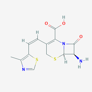 molecular formula C13H13N3O3S2 B143074 (6R,7R)-7-amino-3-[(Z)-2-(4-methyl-1,3-thiazol-5-yl)ethenyl]-8-oxo-5-thia-1-azabicyclo[4.2.0]oct-2-ene-2-carboxylic acid CAS No. 155723-02-7