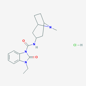 molecular formula C18H25ClN4O2 B143079 (endo-N-8-Methyl-8-azabicyclo(3.2.1)oct-3-yl)-2,3-dihydro-3-ethyl-2-oxo-1H-benzimidazol-1-carboxamide CAS No. 127595-43-1