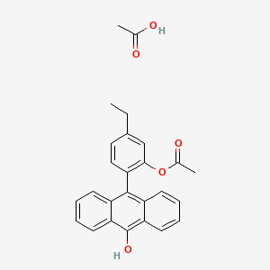 molecular formula C26H24O5 B14307950 Acetic acid;[5-ethyl-2-(10-hydroxyanthracen-9-yl)phenyl] acetate CAS No. 114311-17-0