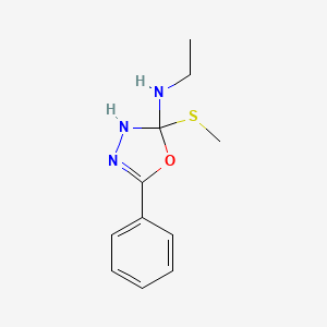 molecular formula C11H15N3OS B14308503 N-Ethyl-2-(methylsulfanyl)-5-phenyl-2,3-dihydro-1,3,4-oxadiazol-2-amine CAS No. 113966-38-4