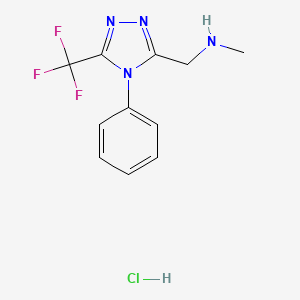 molecular formula C11H12ClF3N4 B1430904 N-Methyl-1-[4-phenyl-5-(trifluoromethyl)-4H-1,2,4-triazol-3-yl]methanamine hydrochloride CAS No. 1426290-25-6