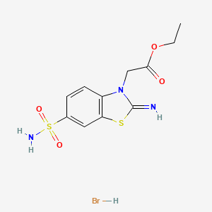 molecular formula C11H14BrN3O4S2 B1431018 ethyl 2-(2-imino-6-sulfamoylbenzo[d]thiazol-3(2H)-yl)acetate hydrobromide CAS No. 1351644-36-4
