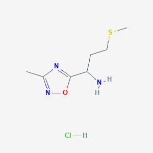 molecular formula C7H14ClN3OS B1431025 1-(3-Methyl-1,2,4-oxadiazol-5-yl)-3-(methylthio)propan-1-amine hydrochloride CAS No. 1573548-41-0