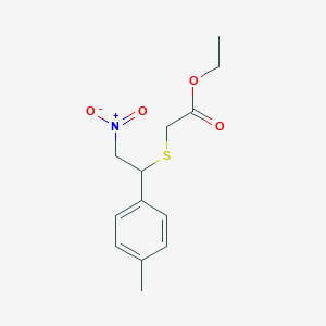 molecular formula C13H17NO4S B14310682 Acetic acid, [[1-(4-methylphenyl)-2-nitroethyl]thio]-, ethyl ester CAS No. 110113-19-4