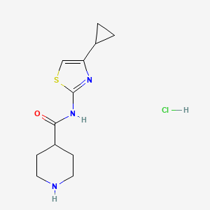 molecular formula C12H18ClN3OS B1431125 N-(4-cyclopropyl-1,3-thiazol-2-yl)piperidine-4-carboxamide hydrochloride CAS No. 1426291-48-6
