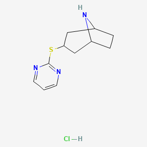 molecular formula C11H16ClN3S B1431141 3-(Pyrimidin-2-ylsulfanyl)-8-azabicyclo[3.2.1]octane hydrochloride CAS No. 1823947-19-8