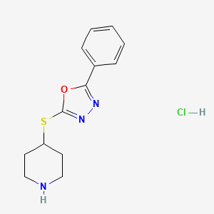 molecular formula C13H16ClN3OS B1431186 4-[(5-Phenyl-1,3,4-oxadiazol-2-yl)sulfanyl]piperidine hydrochloride CAS No. 1864014-26-5