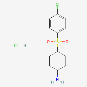 molecular formula C12H17Cl2NO2S B1431198 4-[(4-Chlorophenyl)sulfonyl]cyclohexan-1-amine hydrochloride CAS No. 1864051-82-0