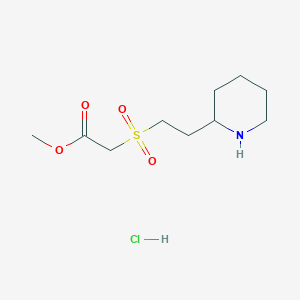 molecular formula C10H20ClNO4S B1431199 Methyl 2-([2-(piperidin-2-YL)ethyl]sulfonyl)acetate hydrochloride CAS No. 1864064-82-3