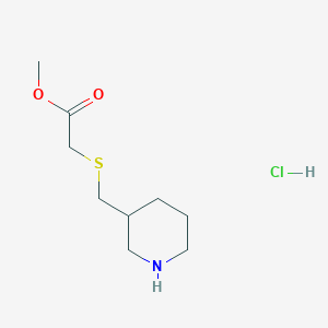 molecular formula C9H18ClNO2S B1431213 Methyl 2-[(piperidin-3-ylmethyl)sulfanyl]acetate hydrochloride CAS No. 1864063-79-5