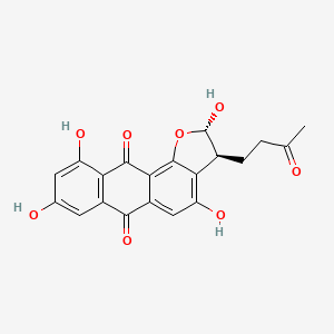 molecular formula C20H16O8 B14312250 Anthra(1,2-b)furan-6,11-dione, 2,3-dihydro-2,4,8,10-tetrahydroxy-3-(3-oxobutyl)-, (2S-trans)- CAS No. 113794-77-7