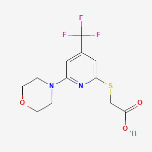 molecular formula C12H13F3N2O3S B1431276 (6-Morpholin-4'-yl-4-(trifluoromethyl)pyridin-2-ylsulfanyl)acetic acid CAS No. 1053659-69-0