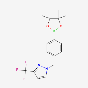 molecular formula C17H20BF3N2O2 B1431318 1-{[4-(tetramethyl-1,3,2-dioxaborolan-2-yl)phenyl]methyl}-3-(trifluoromethyl)-1H-pyrazole CAS No. 1486485-54-4
