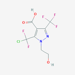 molecular formula C8H6ClF5N2O3 B1431366 5-(chlorodifluoromethyl)-1-(2-hydroxyethyl)-3-(trifluoromethyl)-1H-pyrazole-4-carboxylic acid CAS No. 1421601-49-1
