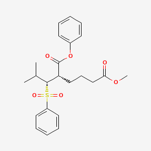 molecular formula C23H28O6S B14314045 Hexanedioic acid, 2-(2-methyl-1-(phenylsulfonyl)propyl)-, 6-methyl 1-phenyl ester, (R*,S*)- CAS No. 112375-46-9