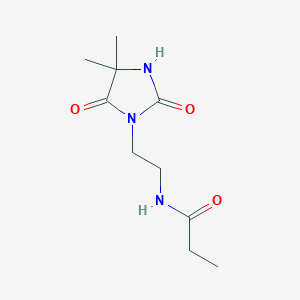molecular formula C10H17N3O3 B14316612 N-[2-(4,4-Dimethyl-2,5-dioxoimidazolidin-1-yl)ethyl]propanamide CAS No. 113467-80-4