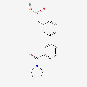 molecular formula C19H19NO3 B1431681 3-Carboxymethyl-3'-(pyrrolidinocarbony)biphenyl CAS No. 1375069-22-9